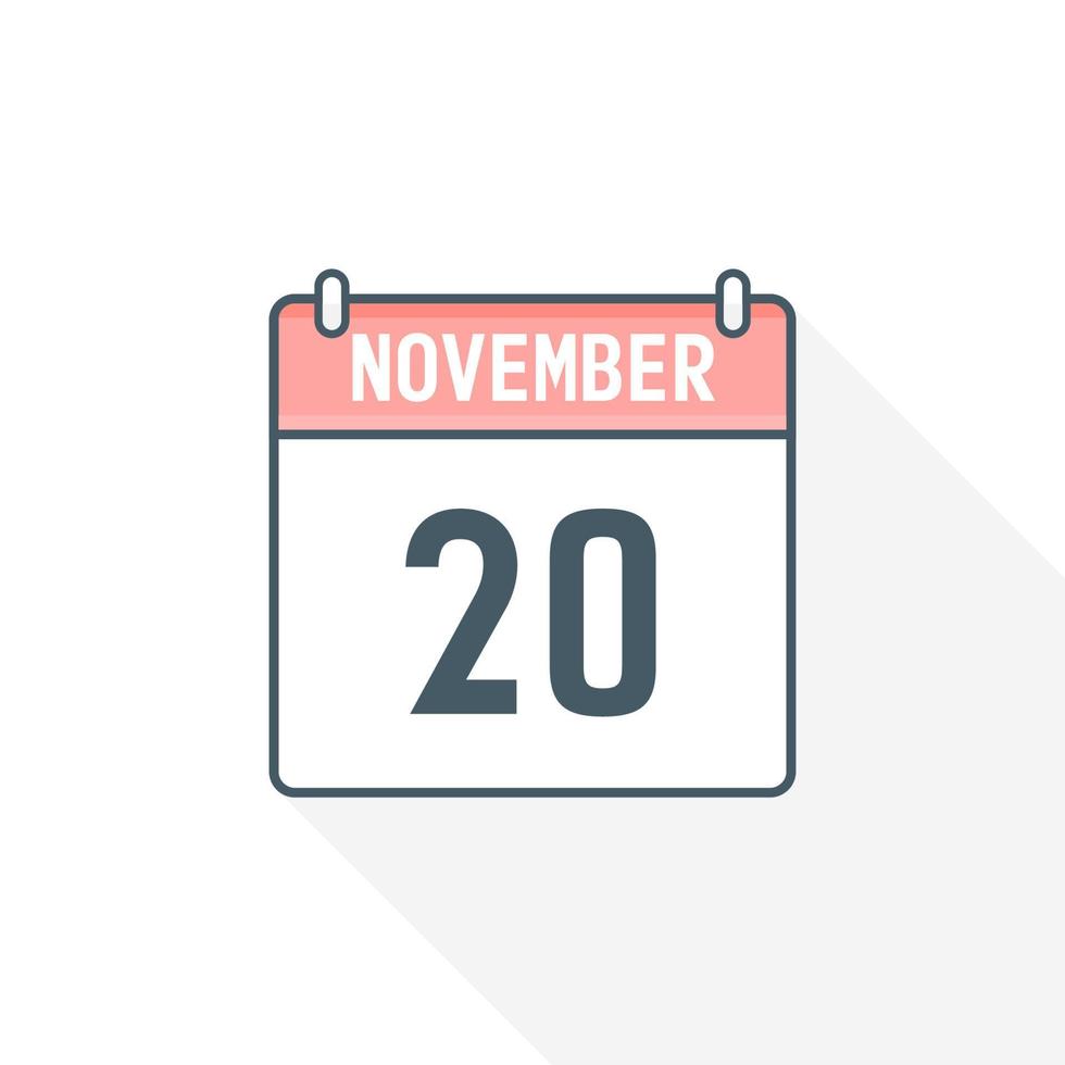 20th November calendar icon. November 20 calendar Date Month icon vector illustrator