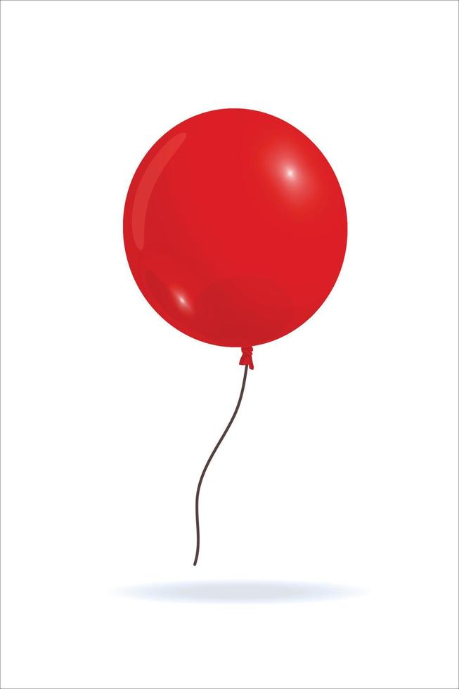 gran globo rojo redondo brillante con hilo suelto, colgando en el aire o volando. plantilla de concepto de diversión, facilidad y libertad, símbolo de festival o evento. imagen prediseñada vertical, objeto único vector