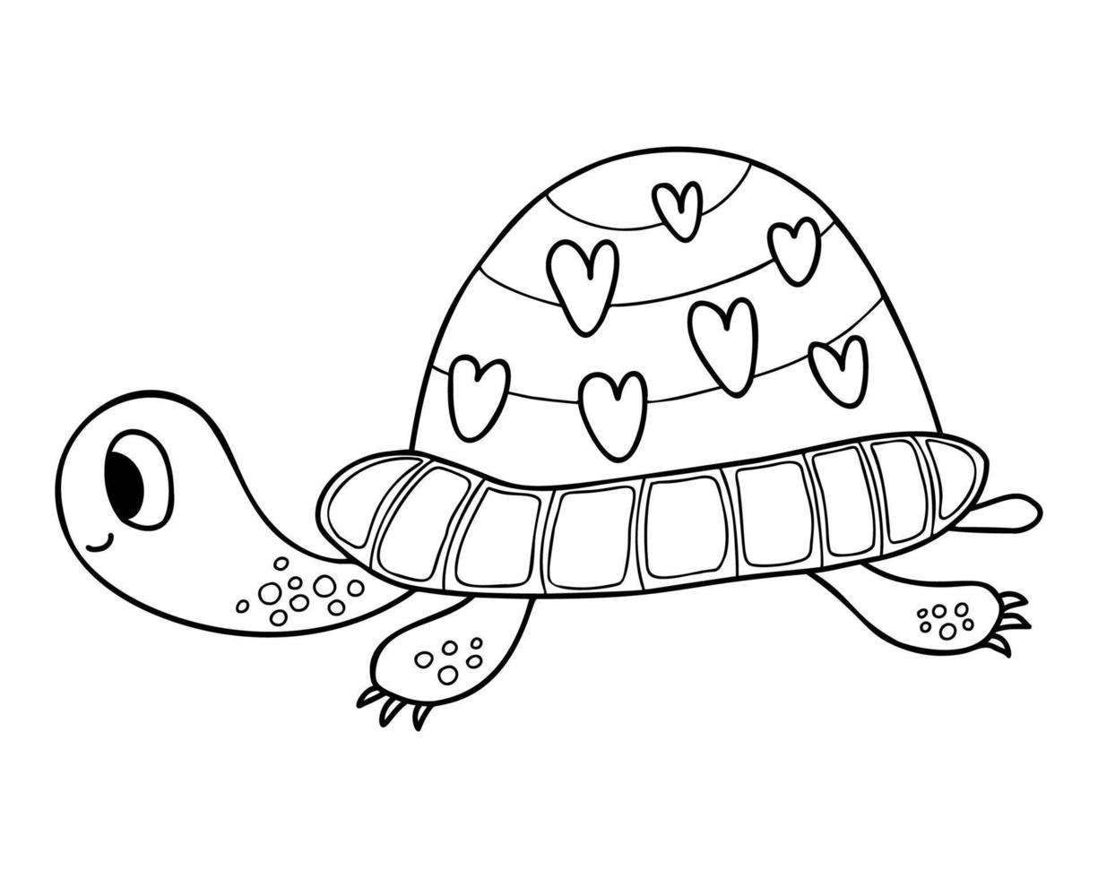 Cute turtle. Vector illustration. Outline drawing cartoon animal ...