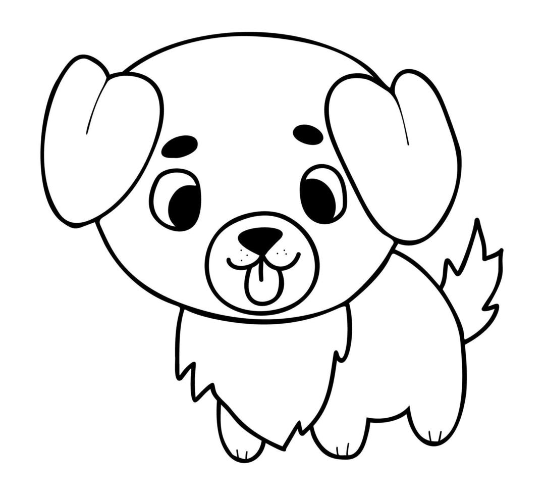 linda mascota Pequeño perrito. ilustración vectorial dibujos de contorno personaje de perro para la colección de niños, colorear, diseñar, decorar, postales e imprimir. vector