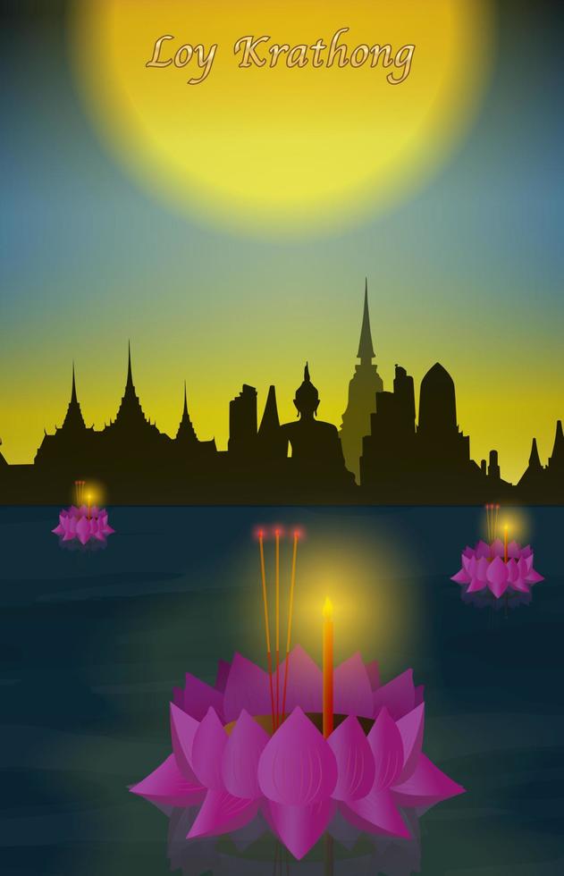 diseño plano del estilo de dibujos animados del festival loy krathong. una plantilla vectorial de presentación empresarial utilizada para la decoración, el diseño de anuncios, el sitio web o la publicación. pancartas y carteles portadas y folletos, volantes vector