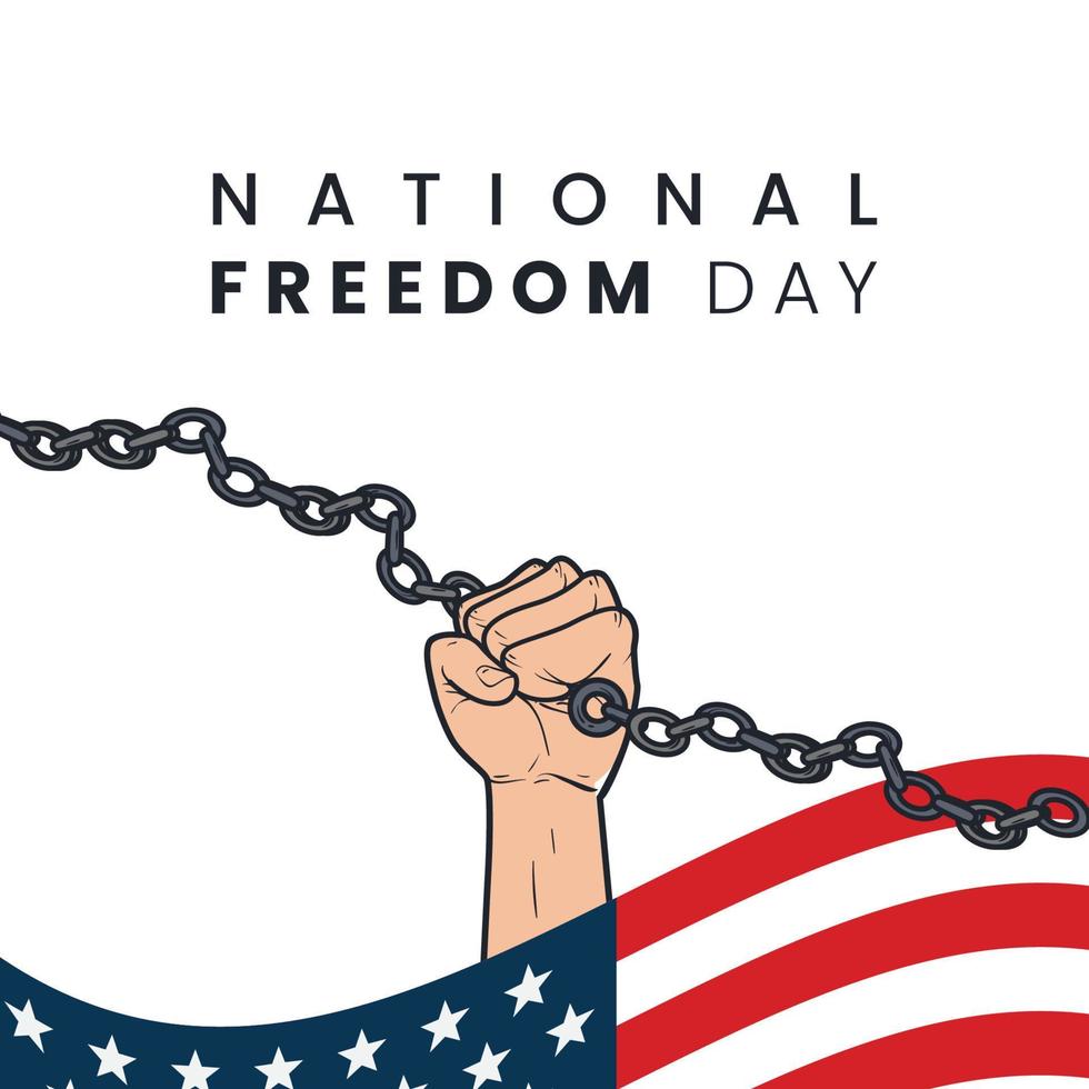 National freedom day background with hands breaking handcuff chains vector