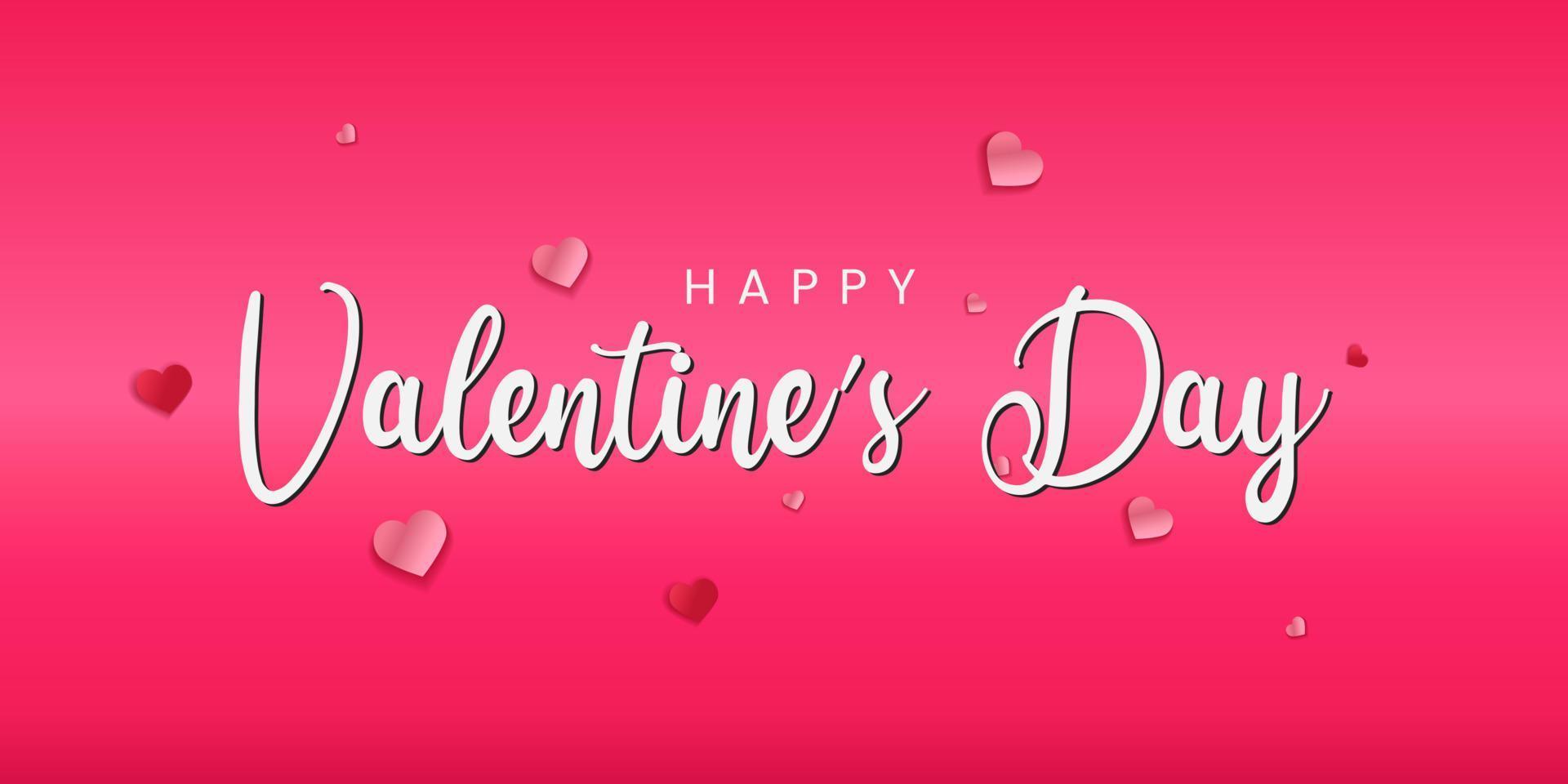 Valentines Day greeting card template with typography text happy valentines day and red heart and line on background. Lettering Happy Valentines Day banner. Vector illustration