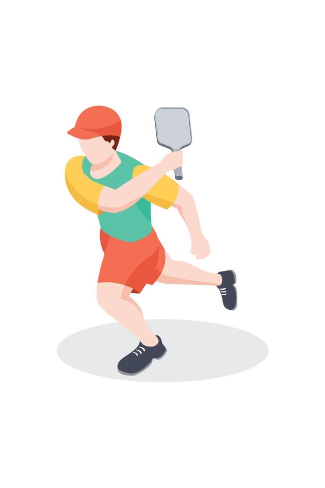 vector graphic of male pickleball player isolated on white background. 3D isometric pickleball player character