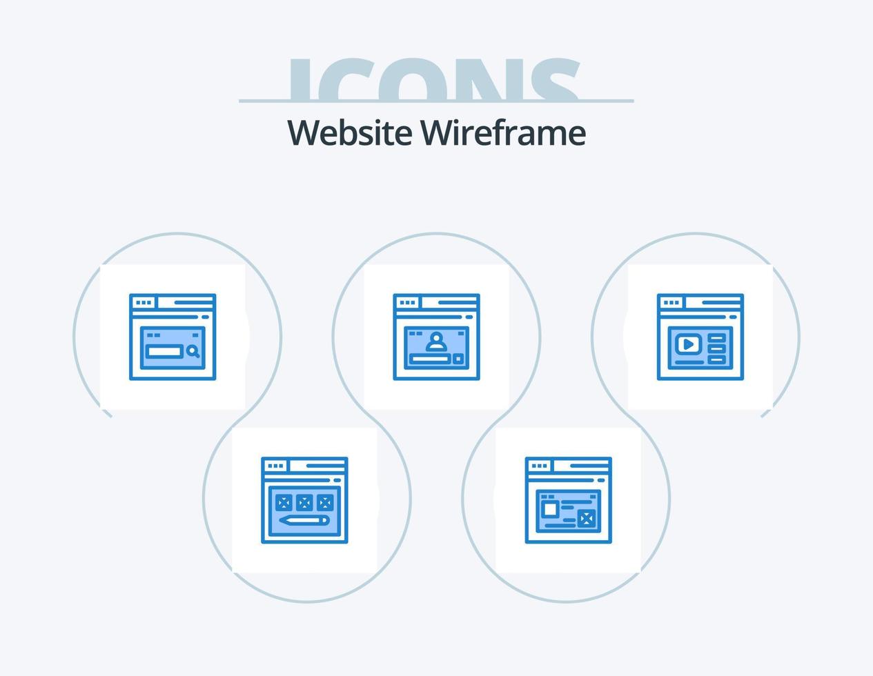 Website Wireframe Blue Icon Pack 5 Icon Design. web. internet. website. search. web vector