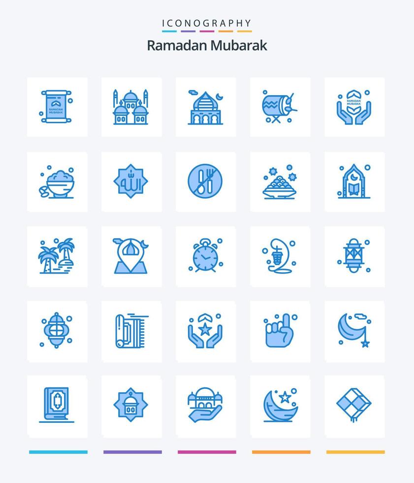 Creative Ramadan 25 Blue icon pack  Such As islam. fast. moon. pray. instrument vector