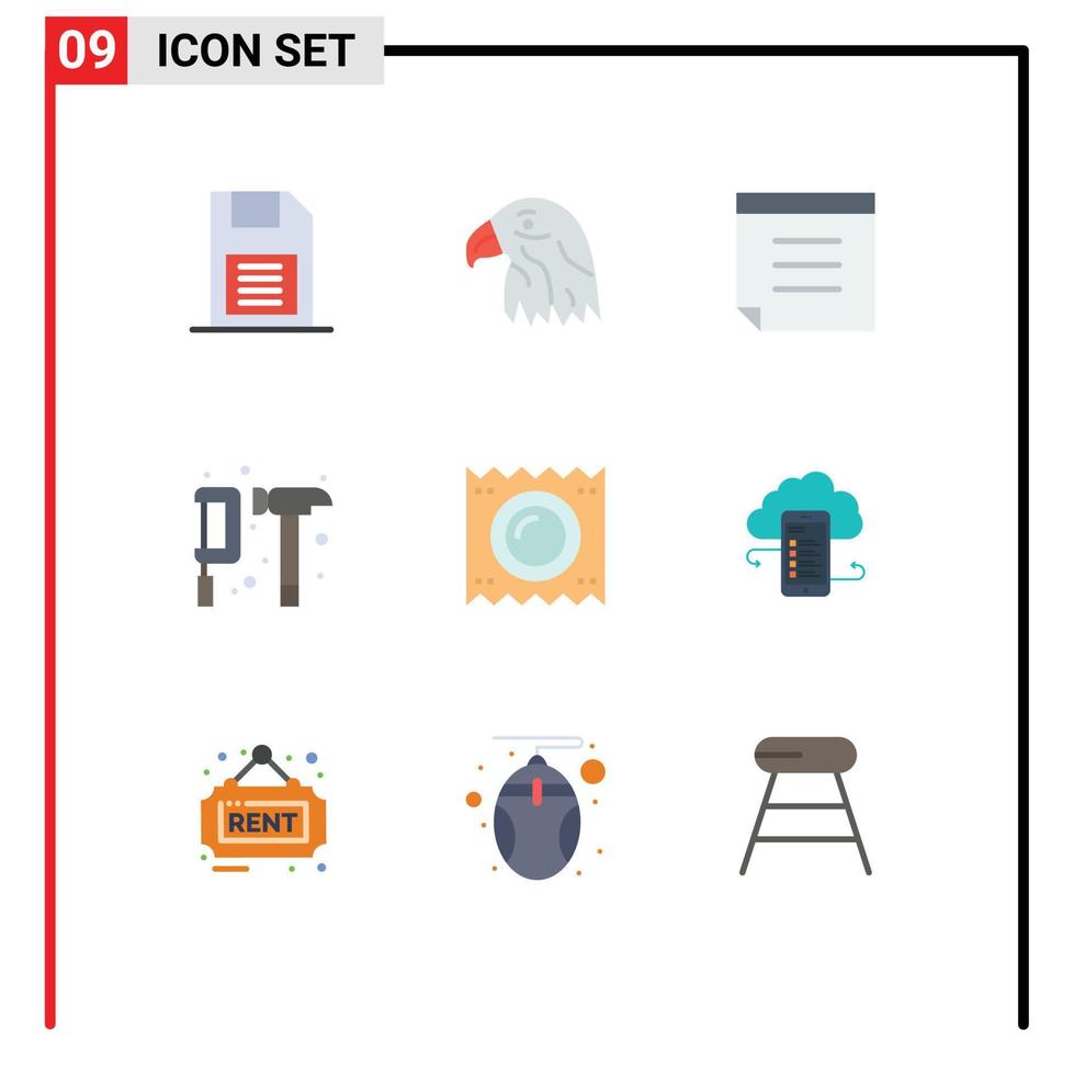 User Interface Pack of 9 Basic Flat Colors of health hammer usa gear construction Editable Vector Design Elements