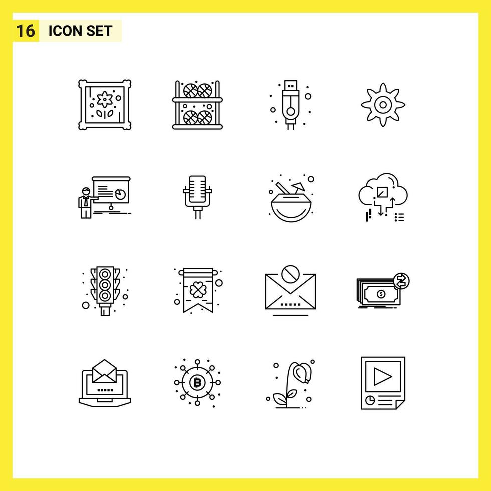 Outline Pack of 16 Universal Symbols of seminar presentation adapter meeting gear Editable Vector Design Elements