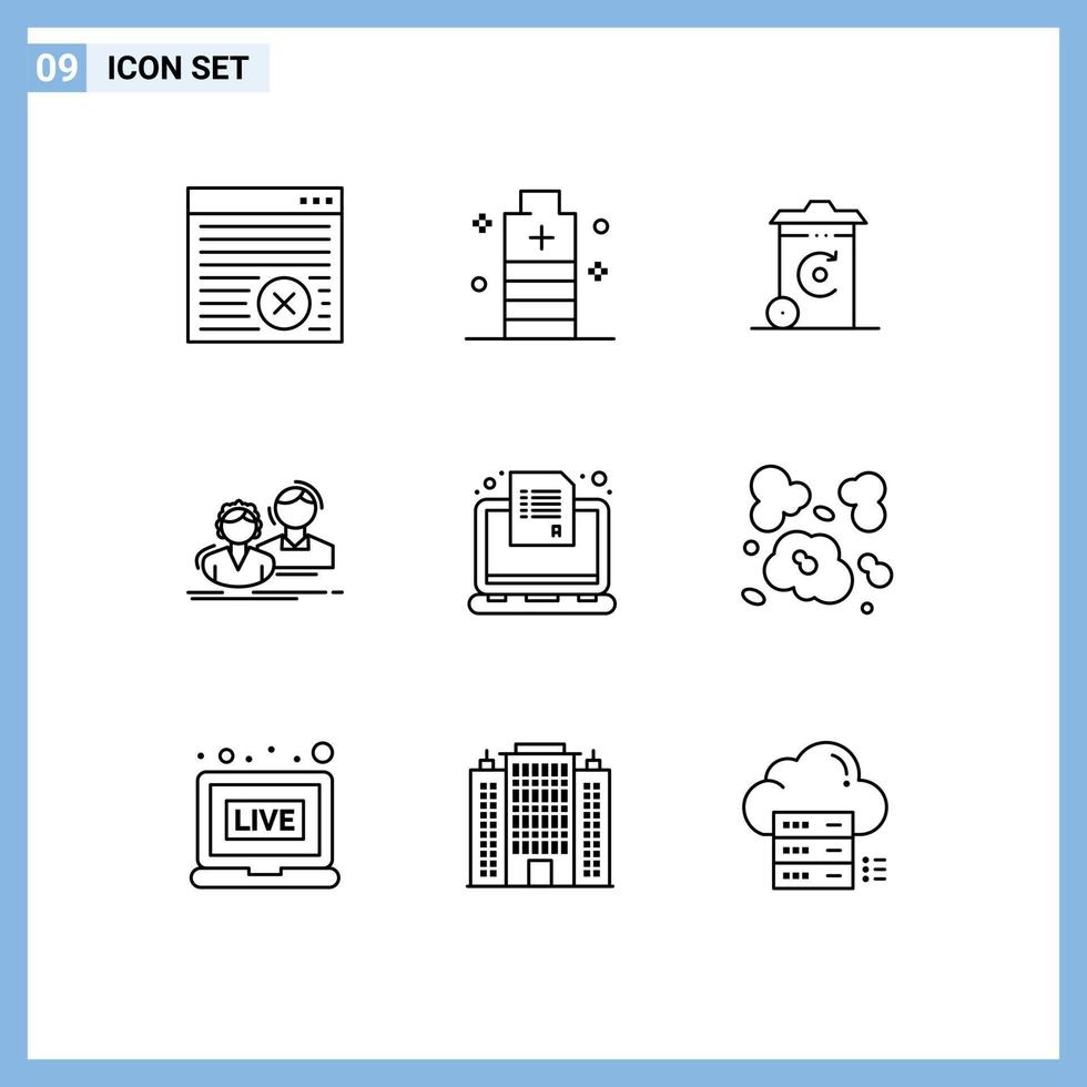 Modern Set of 9 Outlines Pictograph of team group safe employee recycilben Editable Vector Design Elements