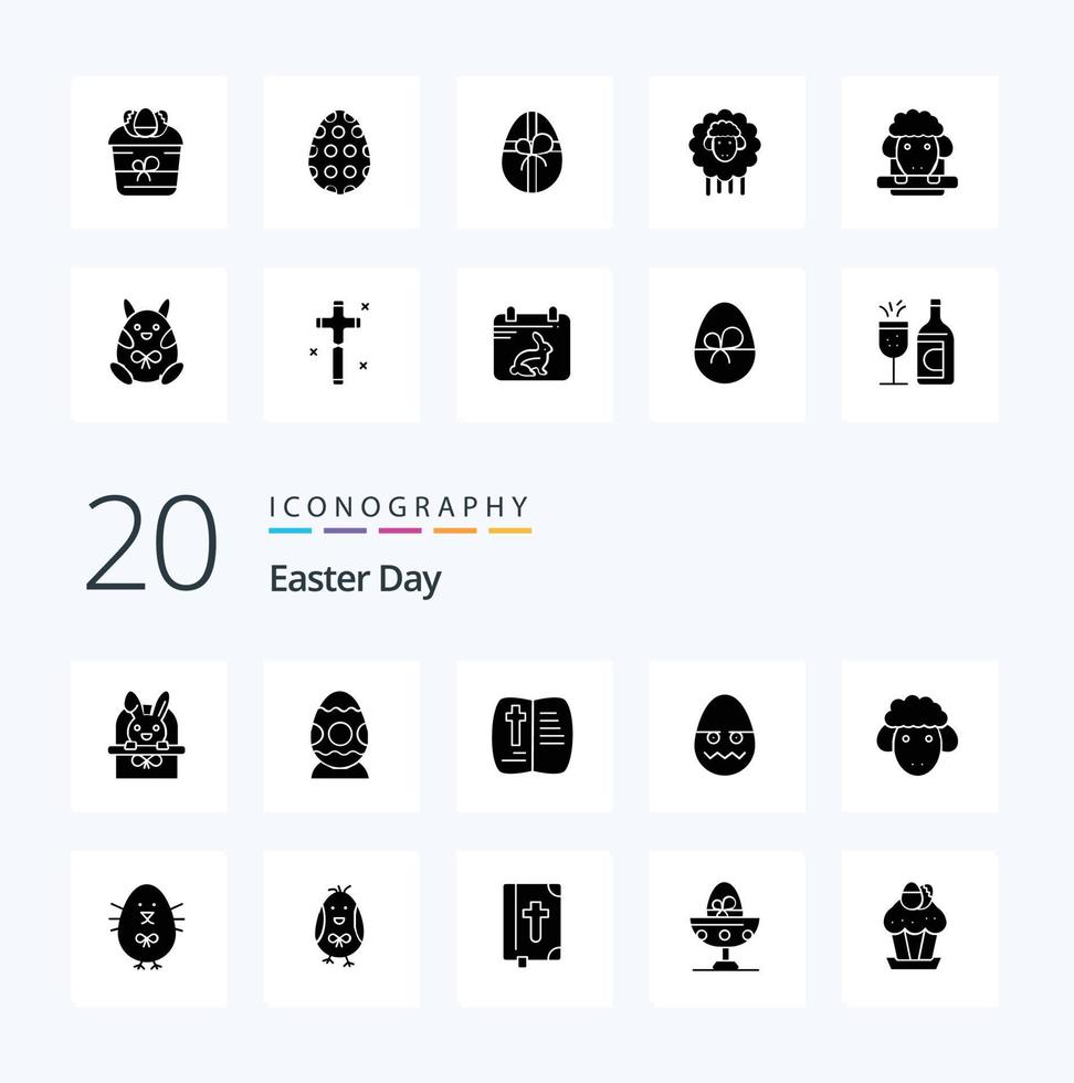 20 Easter Solid Glyph icon Pack like celebration easter plant open egg vector