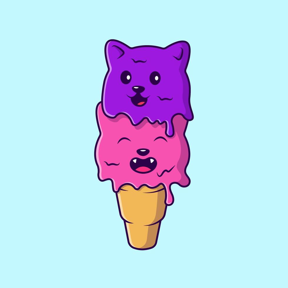 ilustración de iconos de vector de dibujos animados de helado de gato lindo. concepto de caricatura plana. adecuado para cualquier proyecto creativo.