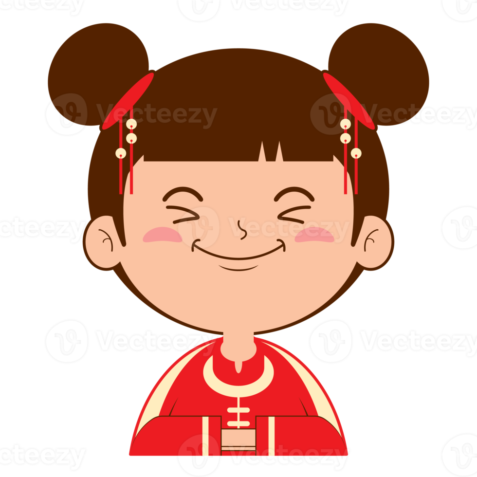 kinesisk flicka leende ansikte tecknad serie söt png