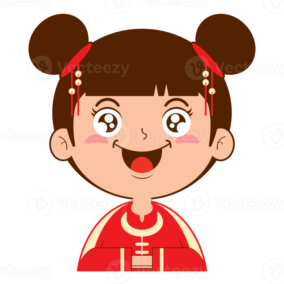 chinese girl happy face cartoon cute png