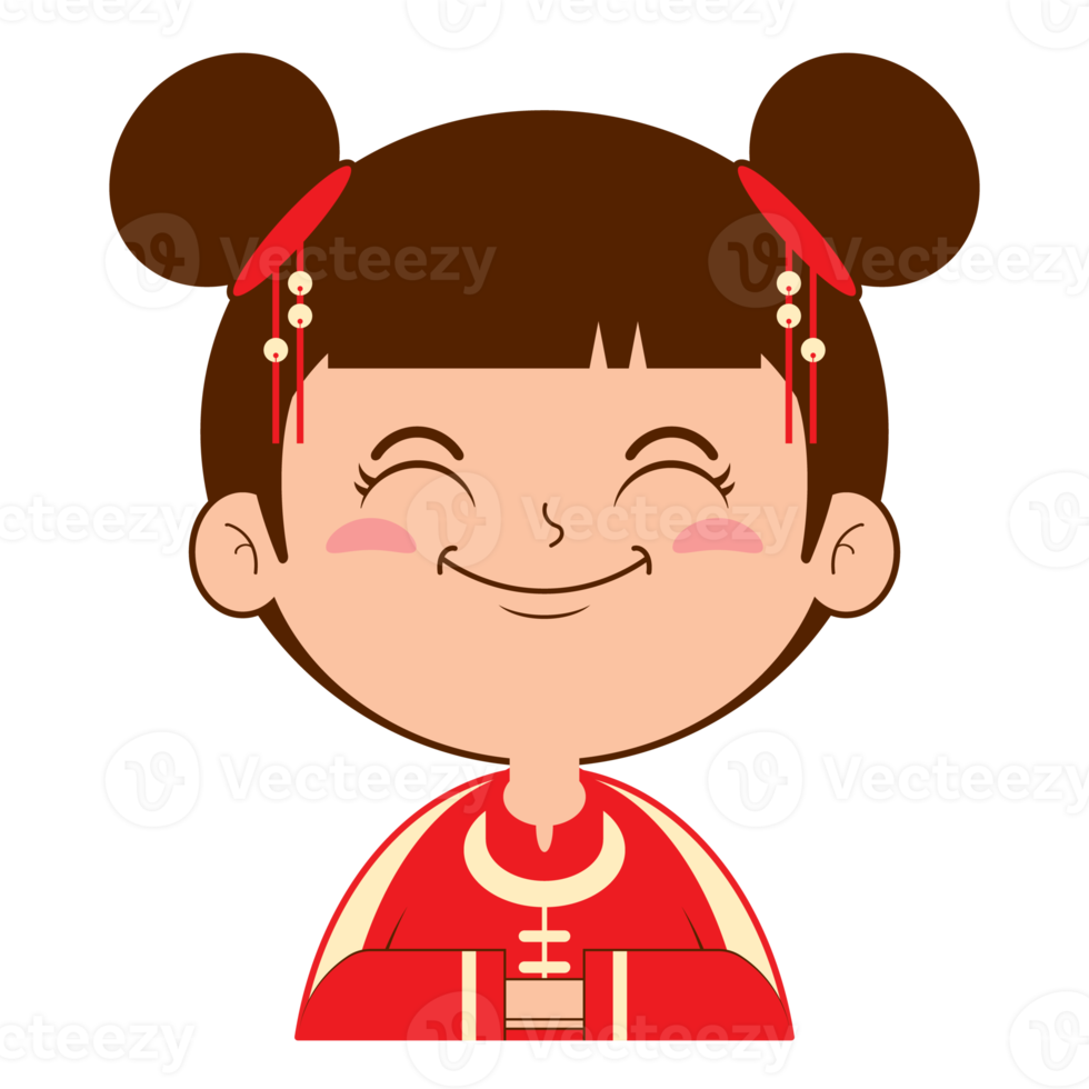 Cinese ragazza Sorridi viso cartone animato carino png