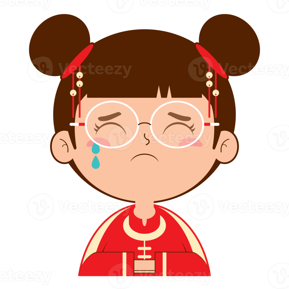 niña china llorando cara dibujos animados lindo png