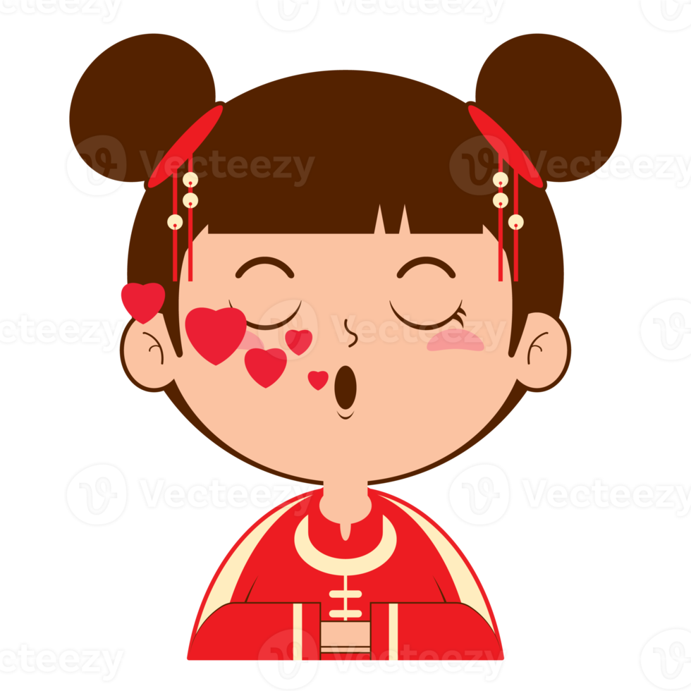 chinese girl in love face cartoon cute png