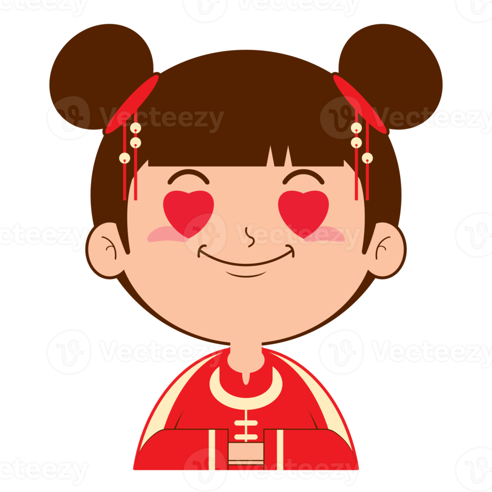 chinese girl in love face cartoon cute png