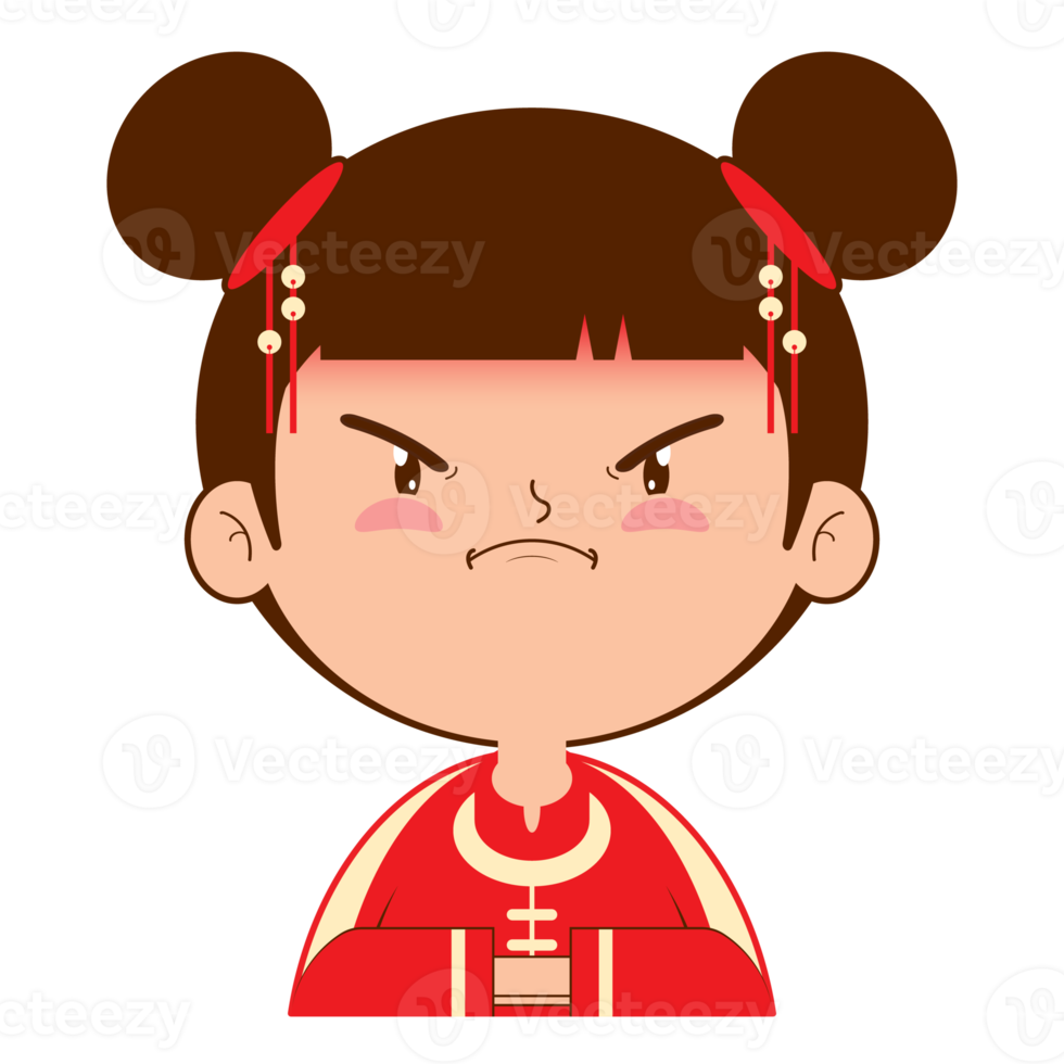 kinesisk flicka arg ansikte tecknad serie söt png