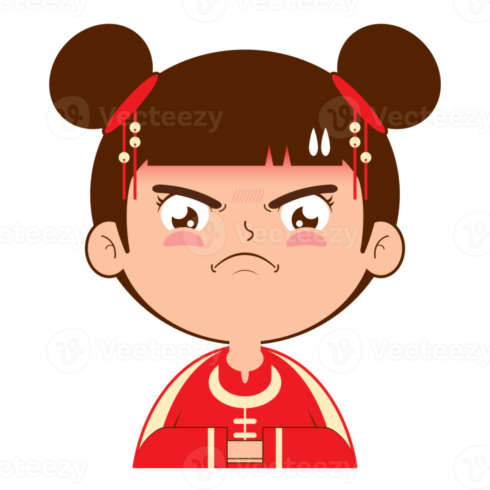 fille chinoise visage en colère dessin animé mignon png