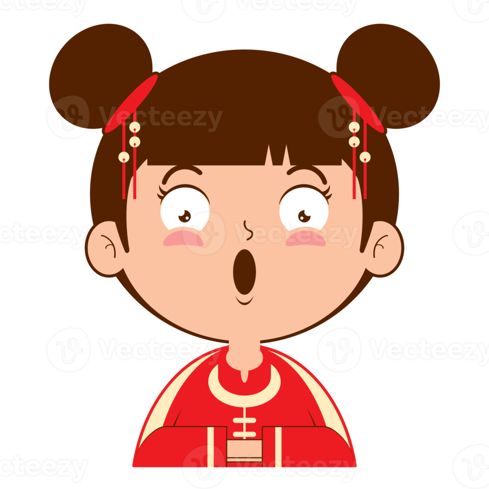 kinesisk flicka överraskad ansikte tecknad serie söt png
