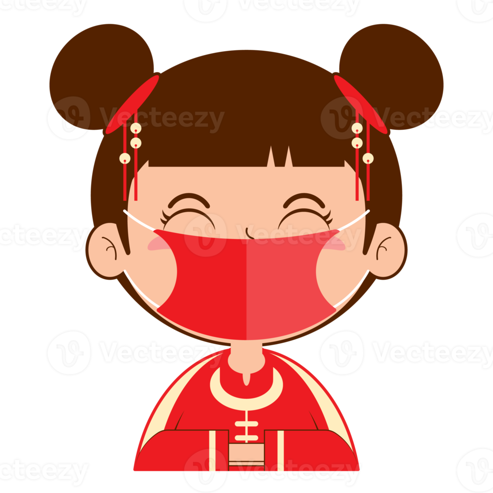 chinese girl wear mask cartoon cute png