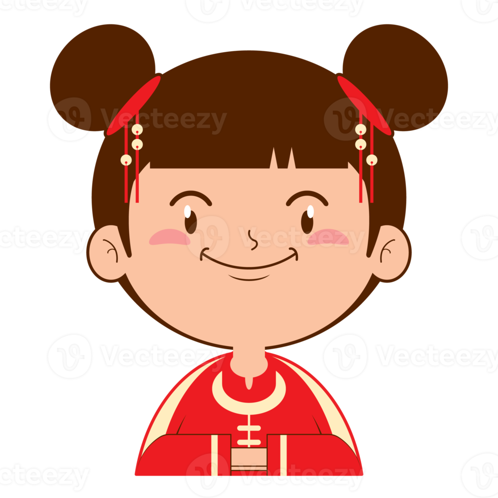 fille chinoise sourire visage dessin animé mignon png