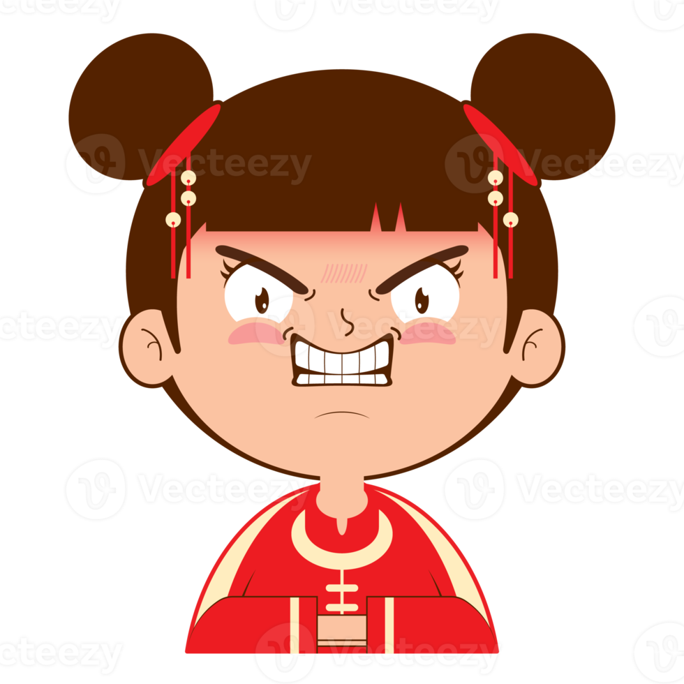 chinese girl angry face cartoon cute png