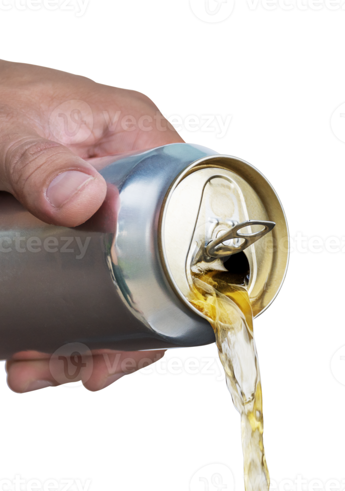 Hand pour beer from mockup shiny aluminum can png