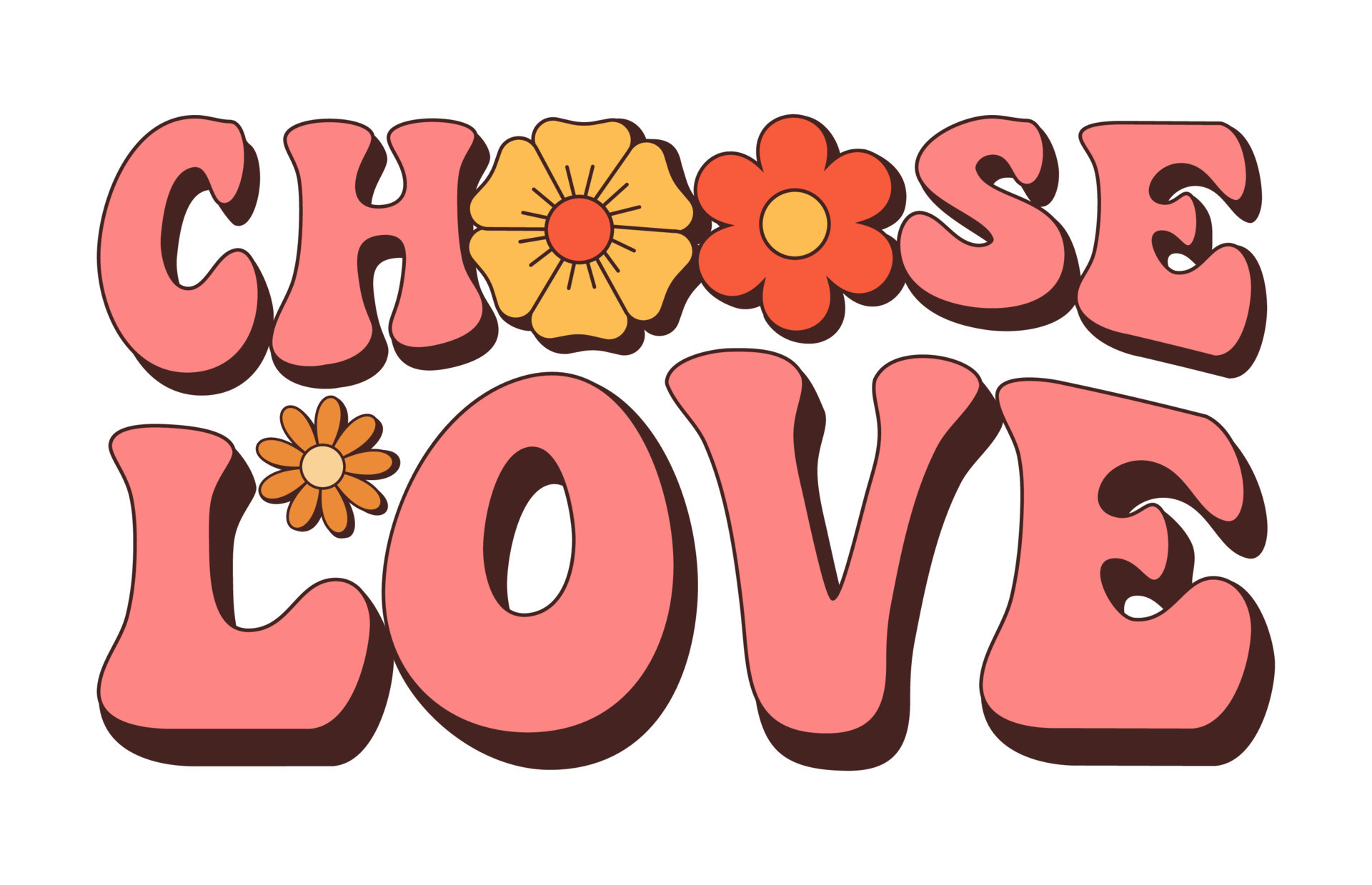 CHOOSE LOVE. Happy Valentines day greeting SLOGAN in trendy retro