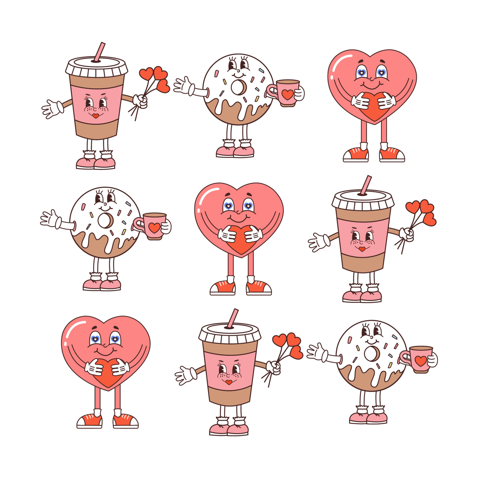 T-SHIRT. Retro groovy lovely hearts stickers in trendy retro 60s 70s cartoon  style. Love concept. Happy Valentine's day. Vector illustration in pink red  colors. Groovy heart. 17189175 Vector Art at Vecteezy