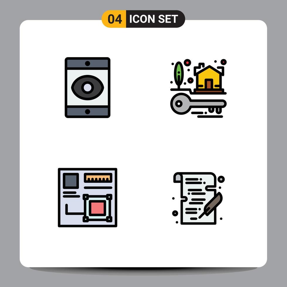 4 Creative Icons Modern Signs and Symbols of smartphone design house keys real estate web Editable Vector Design Elements