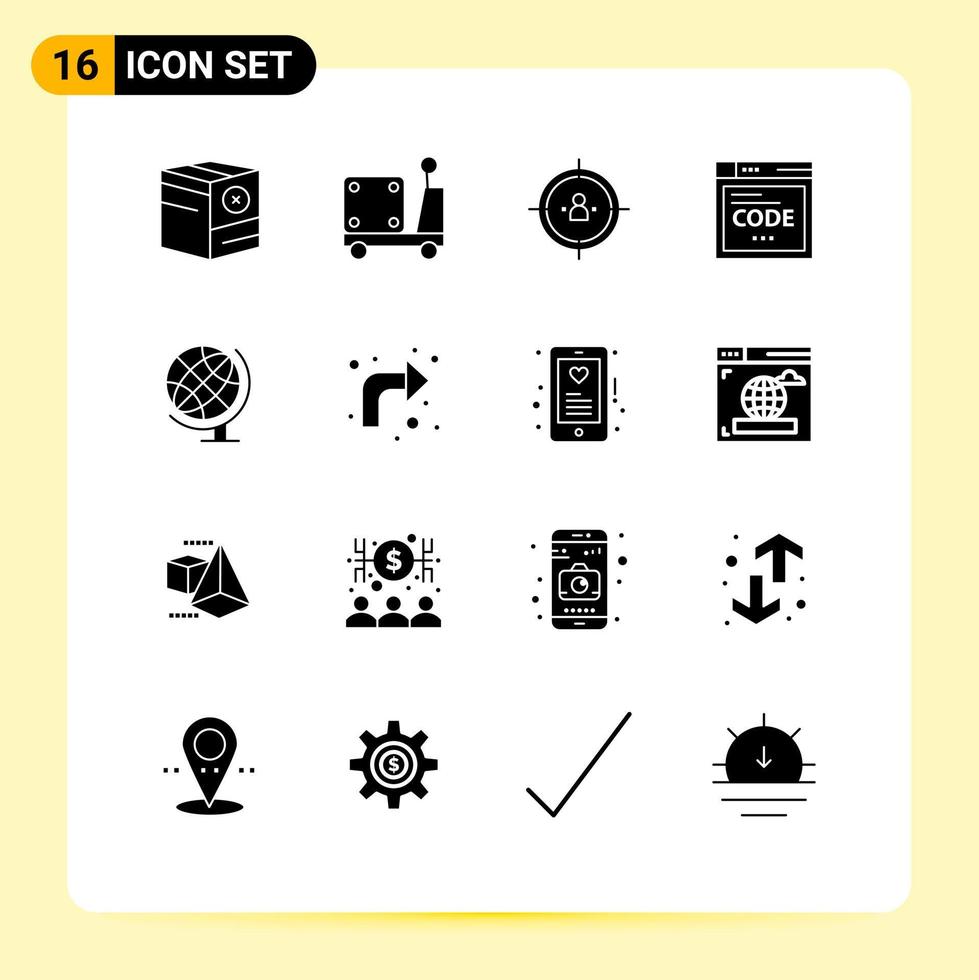 16 Thematic Vector Solid Glyphs and Editable Symbols of coding internet truck browser planning Editable Vector Design Elements