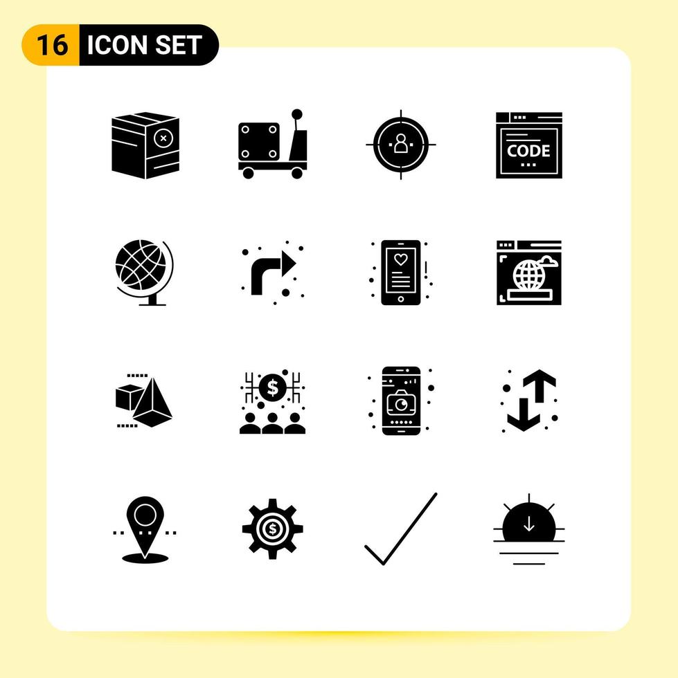 16 glifos sólidos vectoriales temáticos y símbolos editables de codificación de navegador de camiones de Internet que planifican elementos de diseño vectorial editables vector