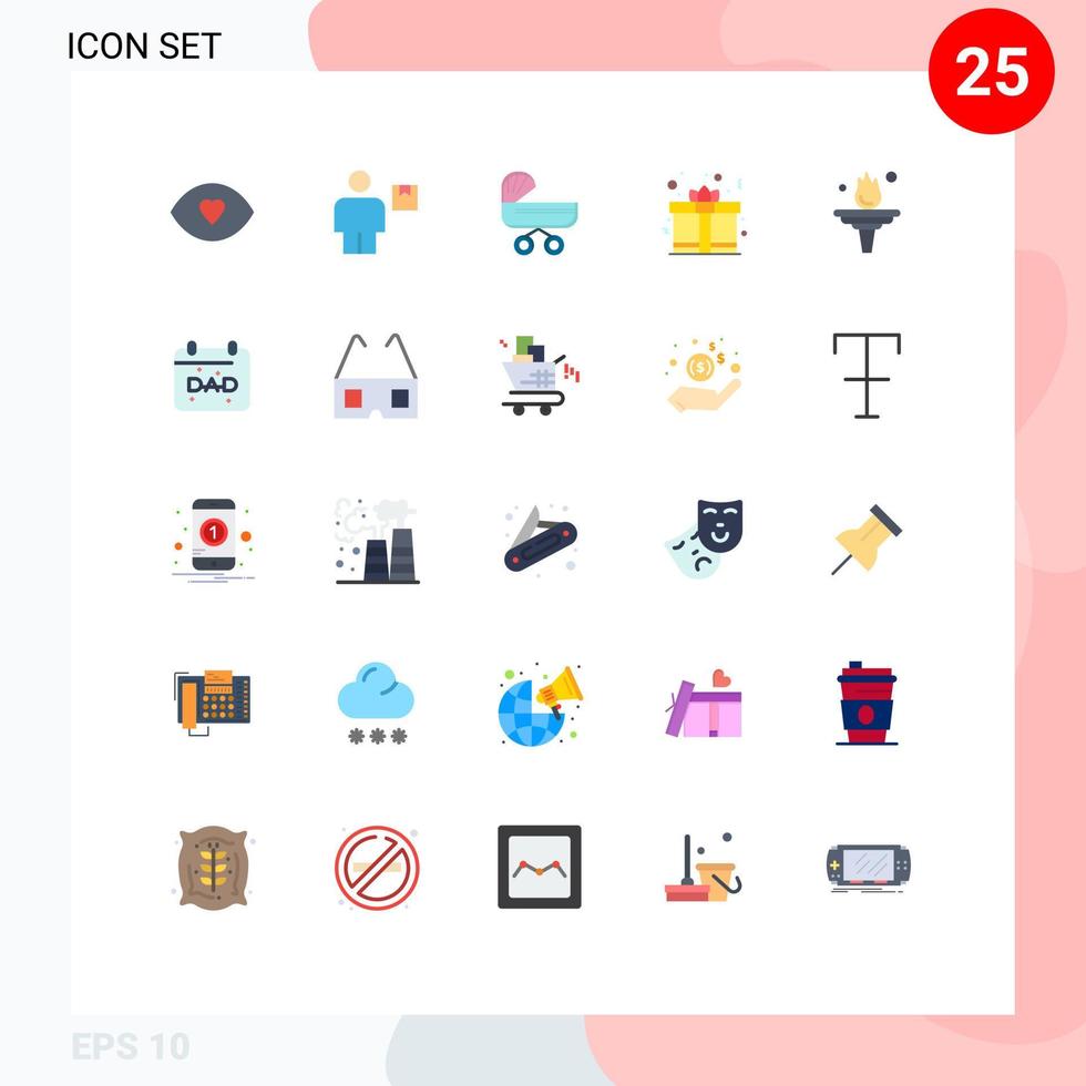 Mobile Interface Flat Color Set of 25 Pictograms of love gift box shipment day push Editable Vector Design Elements