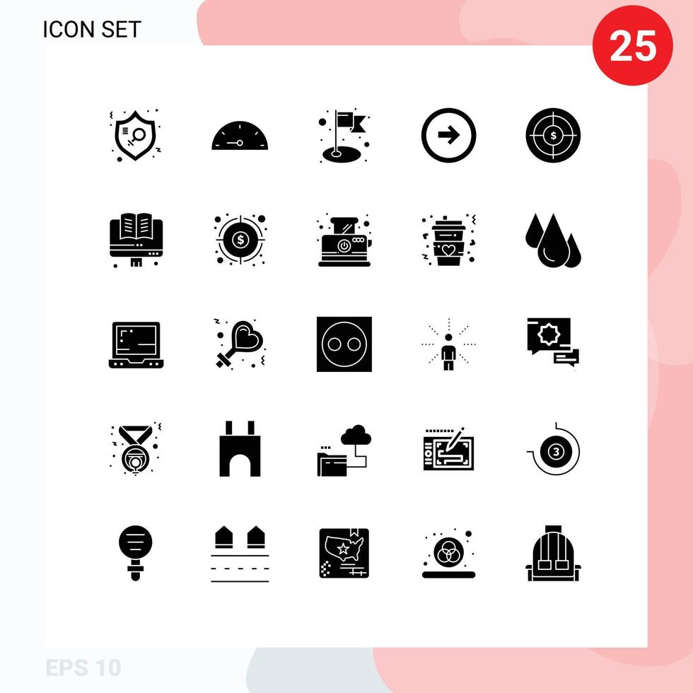 Pack of 25 creative Solid Glyphs of business right achievement user interface button Editable Vector Design Elements