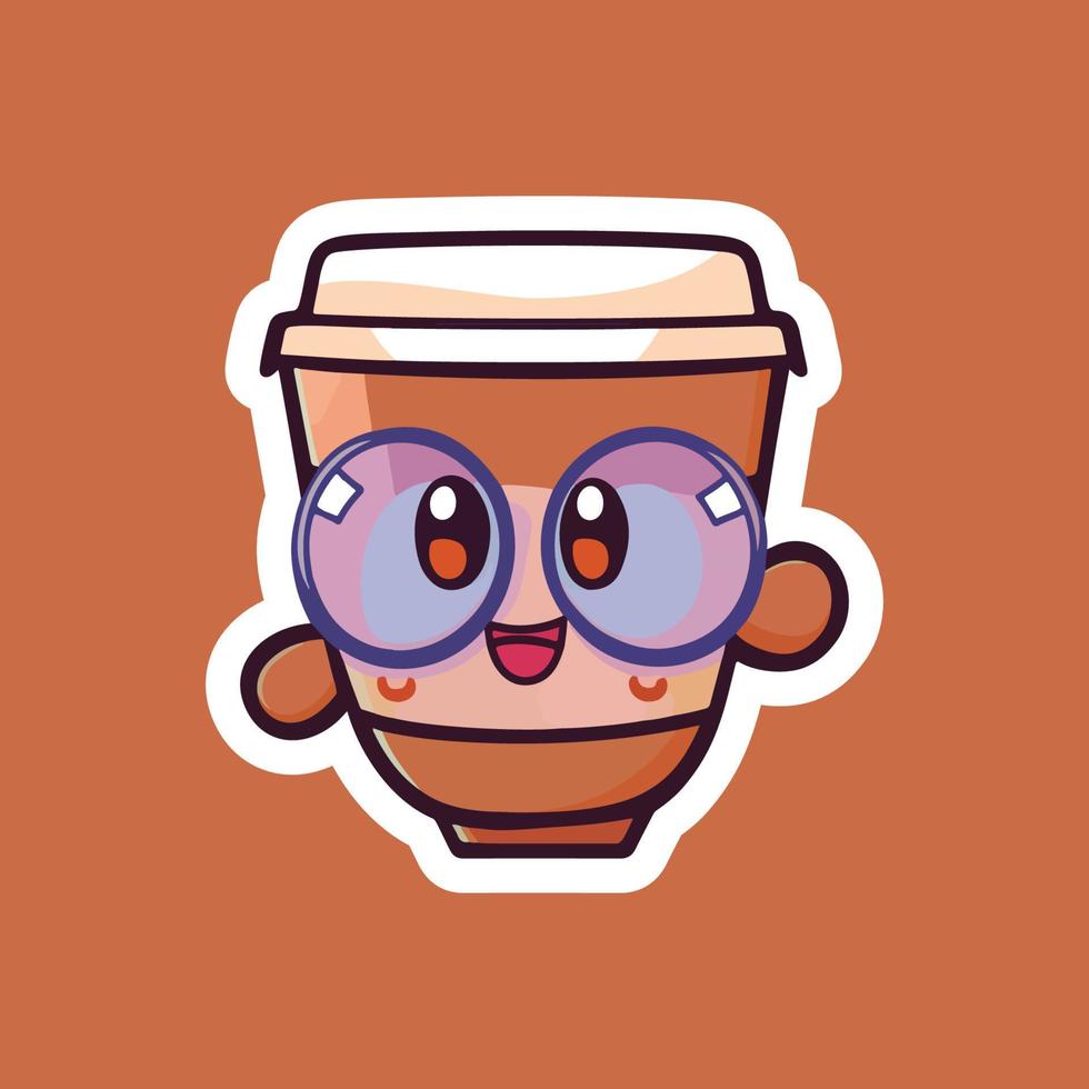 coffee cups With Eyes and Eyeglass on. Cup and glass with faces. Logo, icon, coffee shop, menu design templates. Cute cartoon style characters. Three hand drawn isolated Vector illustrations