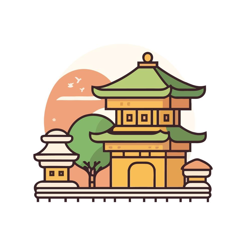 Japan famous landmark icons. Vector illustrations.olorful flat style  icon Design