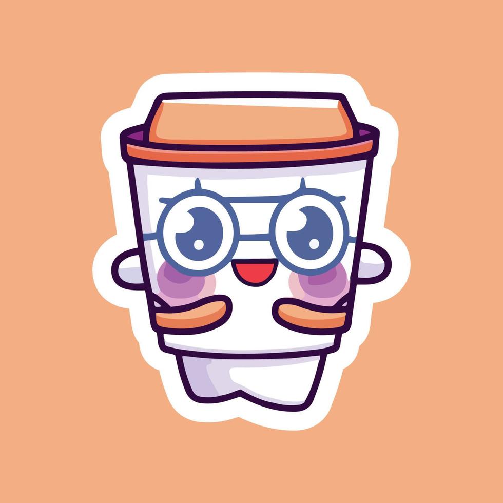 coffee cups With Eyes and Eyeglass on. Cup and glass with faces. Logo, icon, coffee shop, menu design templates. Cute cartoon style characters. Three hand drawn isolated Vector illustrations
