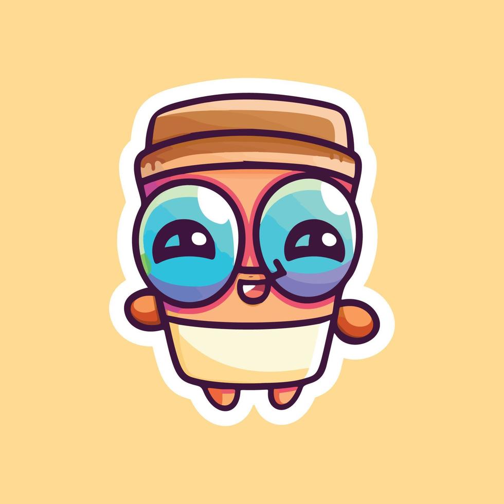 coffee cups With Eyes and Eyeglass on. Cup and glass with faces. Logo, icon, coffee shop, menu design templates. Cute cartoon style characters. Three hand drawn isolated Vector illustrations
