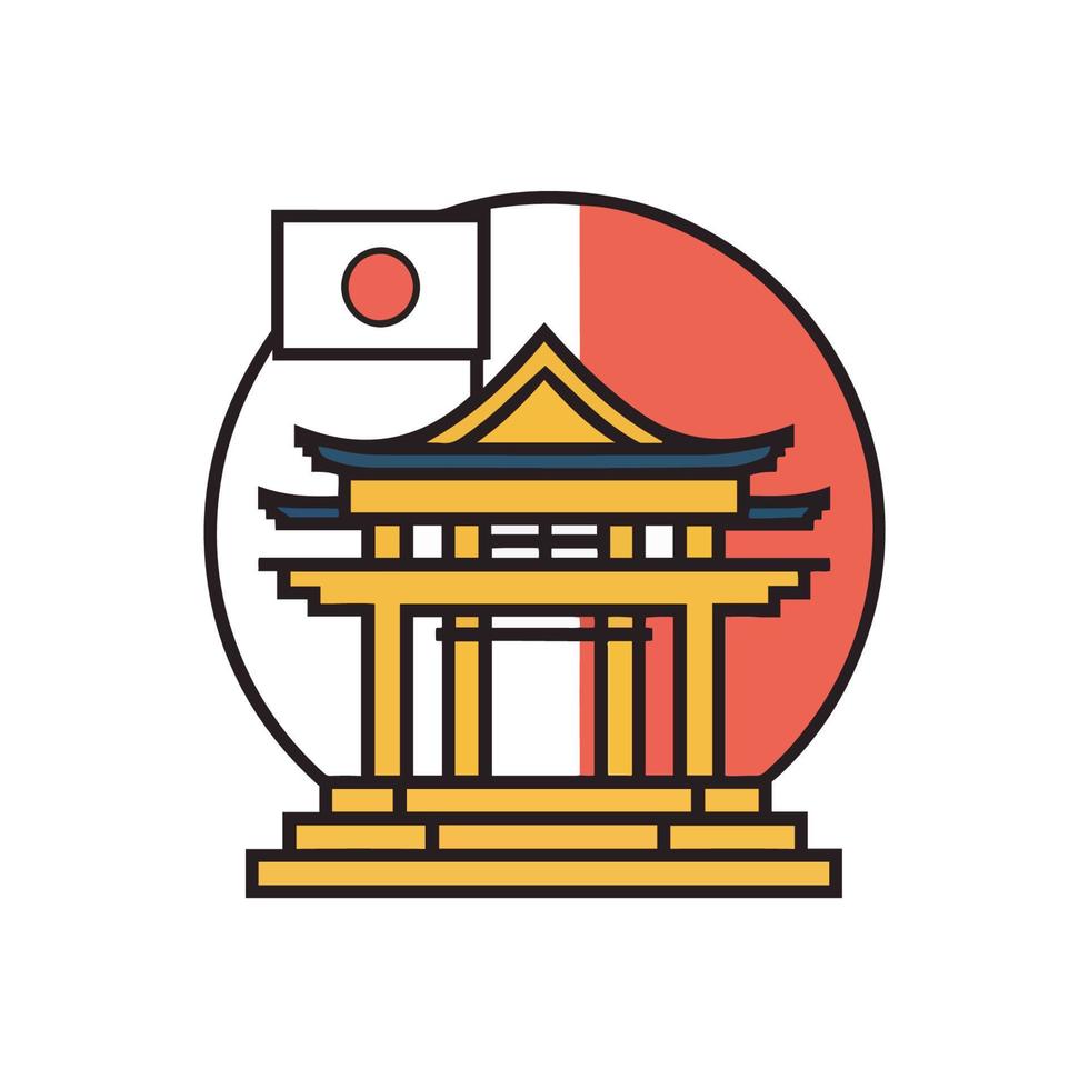 Japan famous landmark icons. Vector illustrations.olorful flat style  icon Design