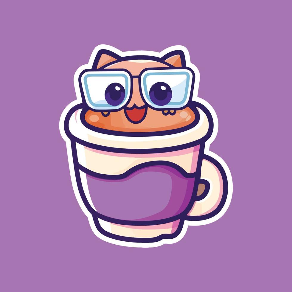 coffee cups With Eyes and Eyeglass on. Cup and glass with faces. Logo, icon, coffee shop, menu design templates. Cute cartoon style characters. Three hand drawn isolated Vector illustrations