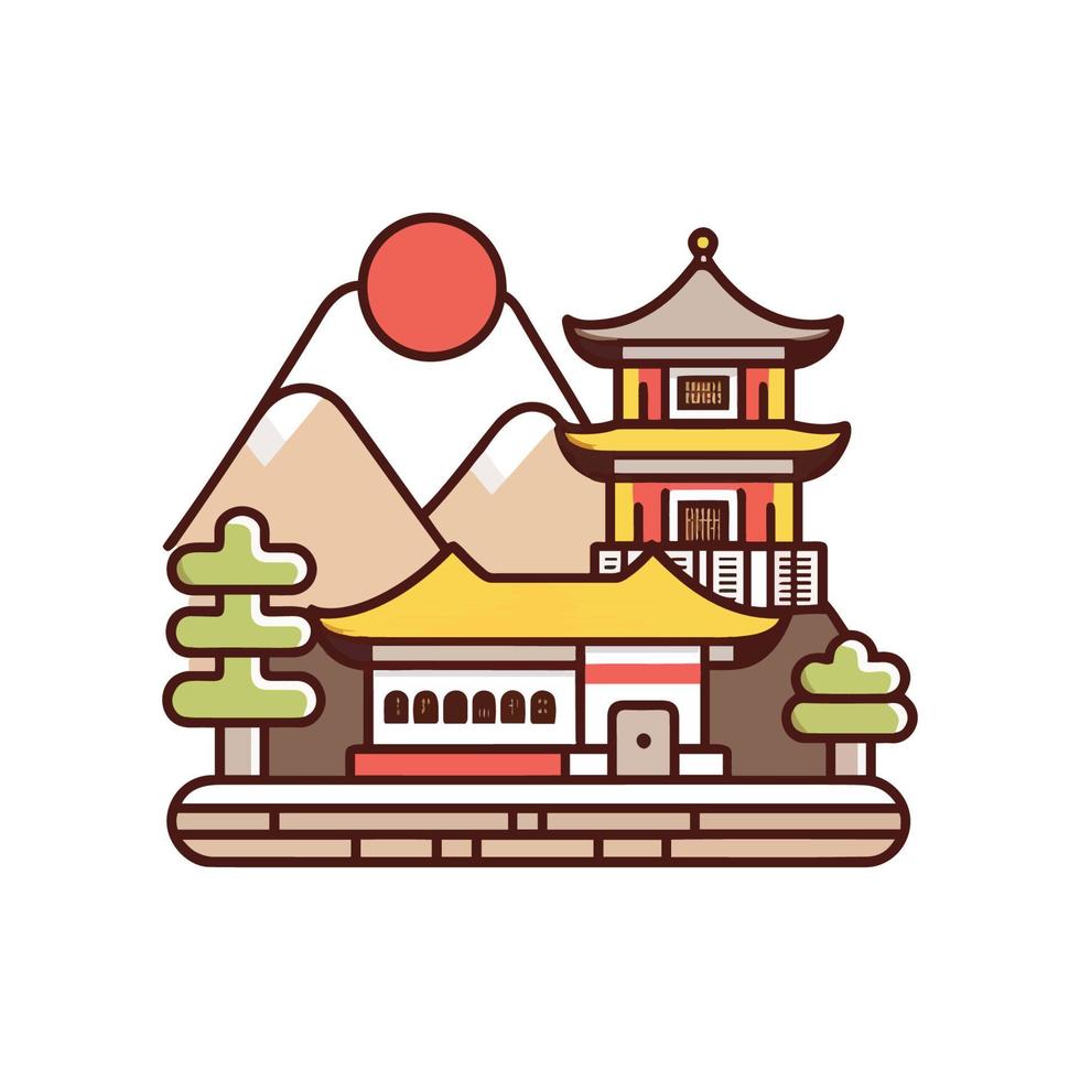 Japan famous landmark icons. Vector illustrations.olorful flat style  icon Design