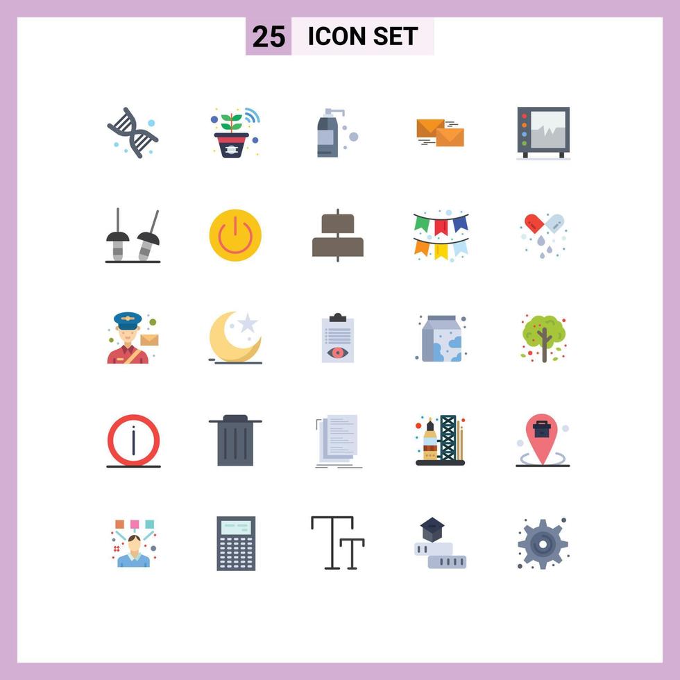 25 User Interface Flat Color Pack of modern Signs and Symbols of health letter detergent correspondence forward Editable Vector Design Elements