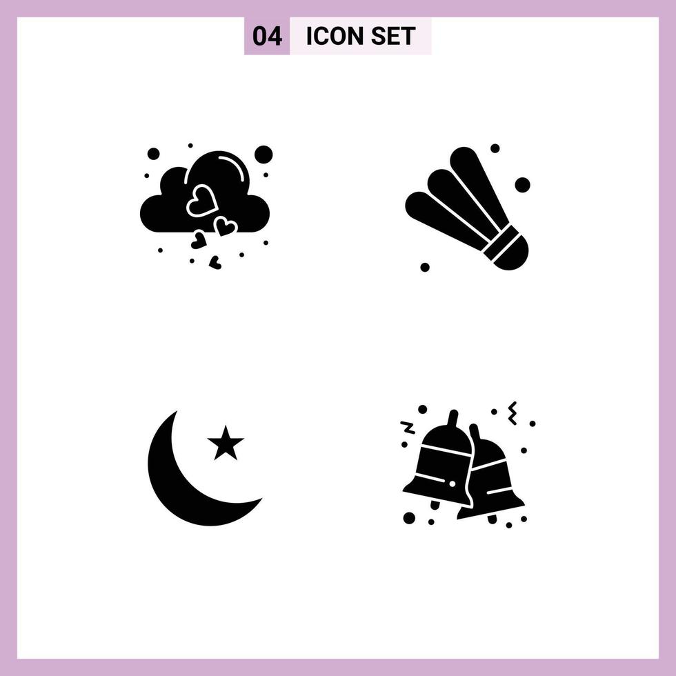 Universal Icon Symbols Group of 4 Modern Solid Glyphs of cloud star fall sport bell Editable Vector Design Elements