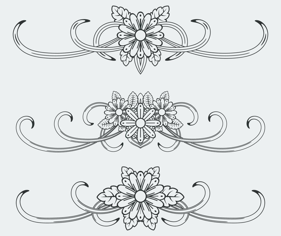 Doodle flower ornament template vector. Swash collections. Text divider for frame, border, title, pages. Vintage illustration template. Vector eps 10.