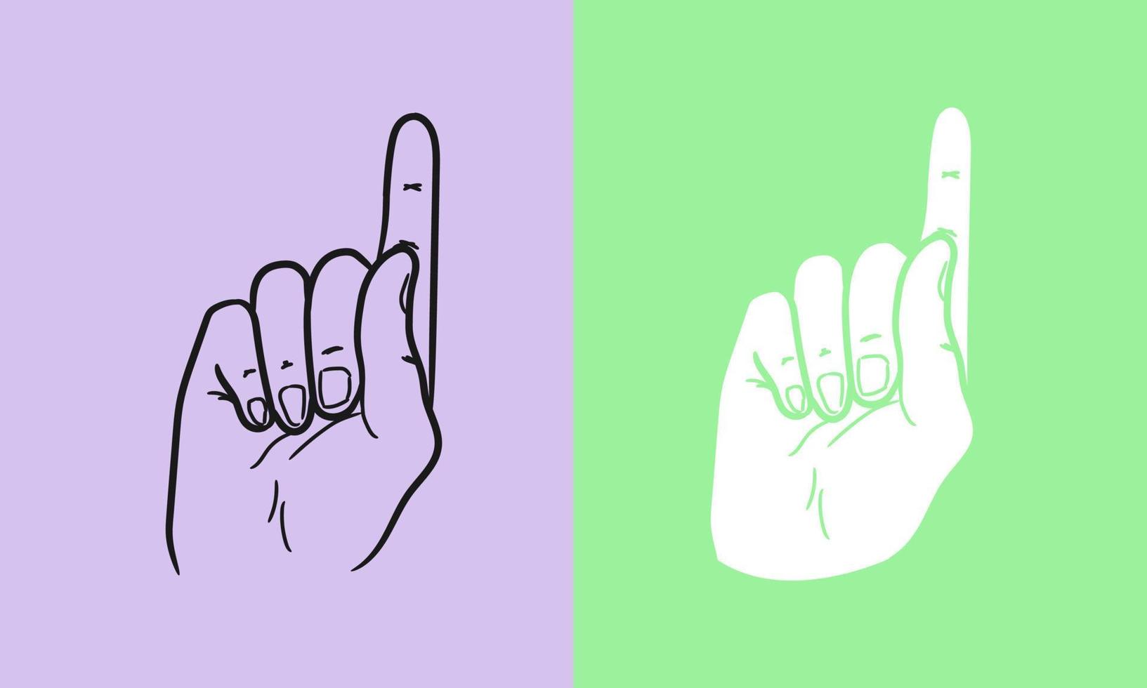 un signo de dedo de la plantilla de ilustración de vector de gestos de mano. arte de línea de gesto realista de la mano humana. aislado en el fondo. pasos vectoriales 10.