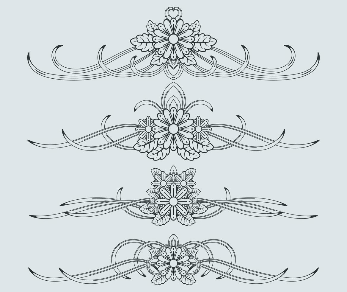 Doodle flower ornament template vector. Swash collections. Text divider for frame, border, title, pages. Vintage illustration template. Vector eps 10.