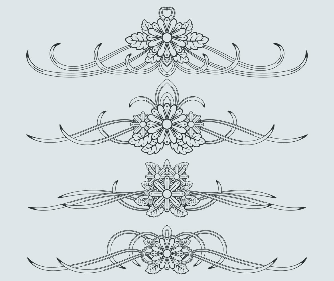 Doodle flower ornament template vector. Swash collections. Text divider for frame, border, title, pages. Vintage illustration template. Vector eps 10.