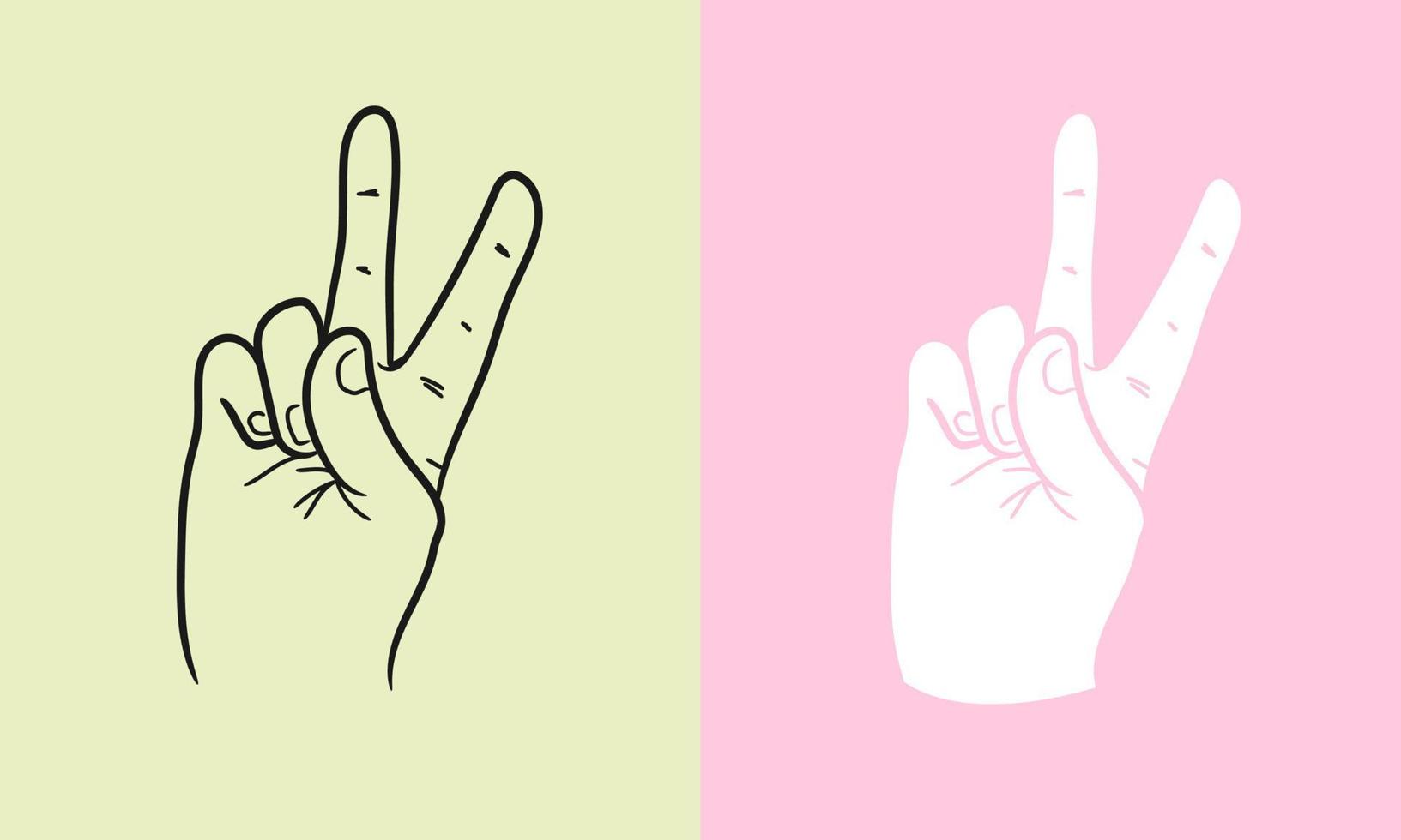 Two fingers sign of Hand gestures vector illustration template. Realistic gesture line art of human hand. Isolated on background. Vector eps 10.