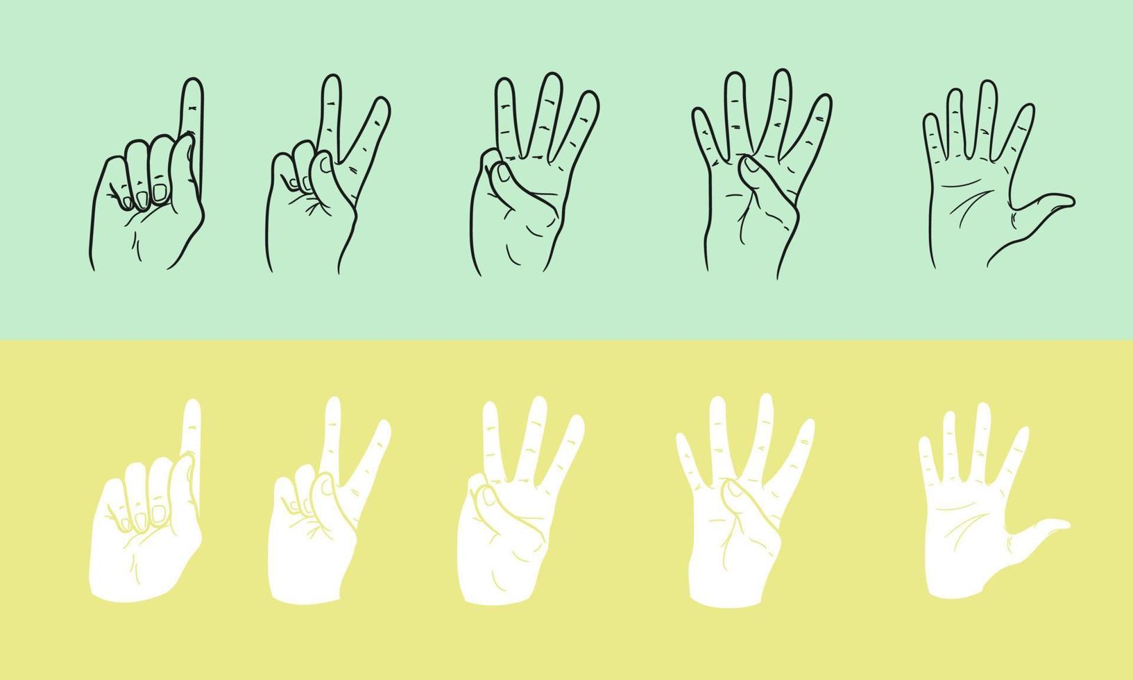 Set of Hand gestures vector illustration template. Realistic gesture line art of human hand. Isolated on background. Vector eps 10.